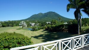 The volcano at the end of the fairway.