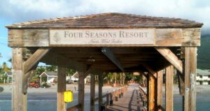 Resort Identity at the pier where the guests are welcomed to Nevis.