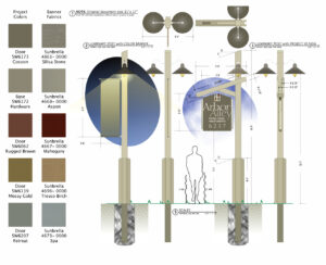 Lamp post schematics for lamping and banners.