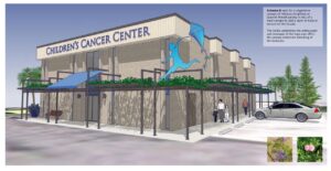 Children's Cancer Center - Fenestration upgrade.  A living canopy is an appropriate communication of health and vitality and softens the architectural expression.