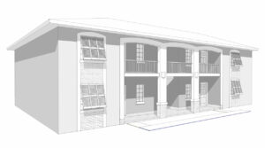 The Valencian - Another fenestration scheme imparted a Bermudan style, but the expense of recutting the archways and casing the openings was prohibitive.